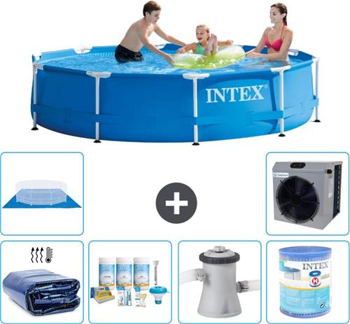 Intex Rond Frame Zwembad - 305 x 76 cm - Blauw - Inclusief Solarzeil - Onderhoudspakket - Zwembadfilterpomp - Filter - Grondzeil - Warmtepomp