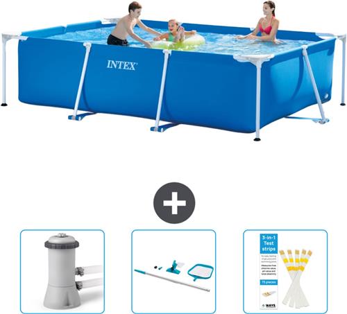 Intex Rechthoekig Frame Zwembad - 300 x 200 x 75 cm - Blauw - Inclusief Zwembadfilterpomp - Schoonmaakset - Testrips