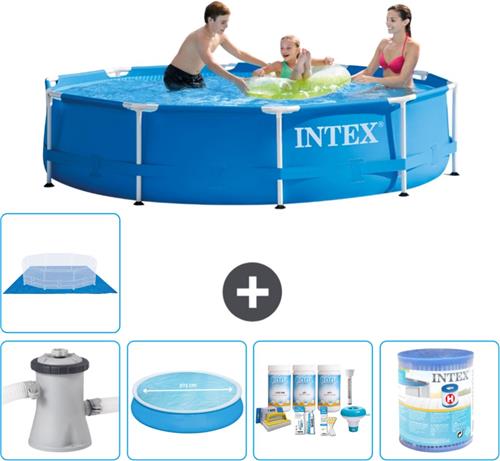 Intex Rond Frame Zwembad - 305 x 76 cm - Blauw - Inclusief Pomp Solarzeil - Onderhoudspakket - Filter - Grondzeil - Warmtepomp