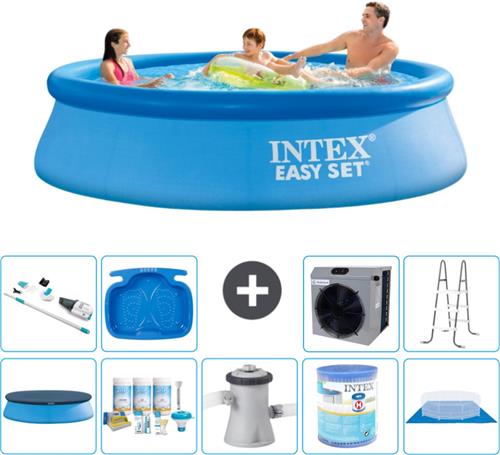 Intex Rond Opblaasbaar Easy Set Zwembad - 305 x 76 cm - Blauw - Inclusief Afdekzeil - Onderhoudspakket - Zwembadfilterpomp - Filter - Grondzeil - Stofzuiger - Ladder - Voetenbad - Warmtepomp