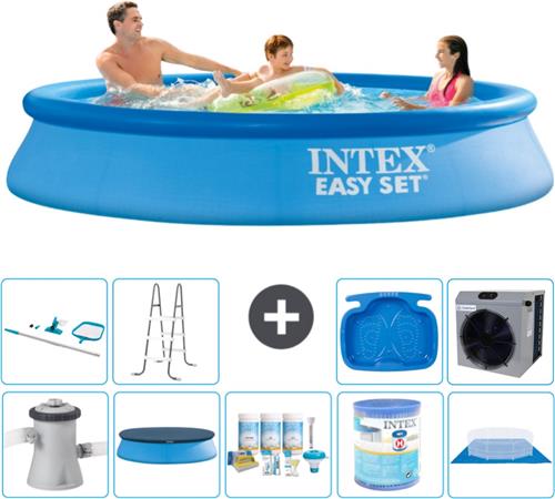 Intex Rond Opblaasbaar Easy Set Zwembad - 305 x 61 cm - Blauw - Inclusief Pomp Afdekzeil - Onderhoudspakket - Filter - Grondzeil - Schoonmaakset - Ladder - Voetenbad - Warmtepomp