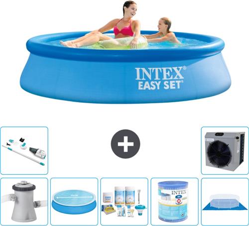 Intex Rond Opblaasbaar Easy Set Zwembad - 244 x 61 cm - Blauw - Inclusief Pomp Solarzeil - Onderhoudspakket - Filter - Grondzeil - Stofzuiger - Warmtepomp