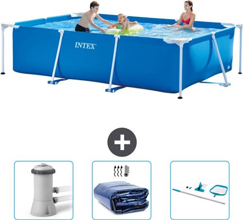 Intex Rechthoekig Frame Zwembad - 300 x 200 x 75 cm - Blauw - Inclusief Zwembadfilterpomp - Solarzeil - Schoonmaakset