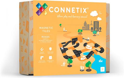 CONNETIX - Magnetisch Tegels - Wegen Hellingen en Kruispunten Verpakking - 16 Stuks