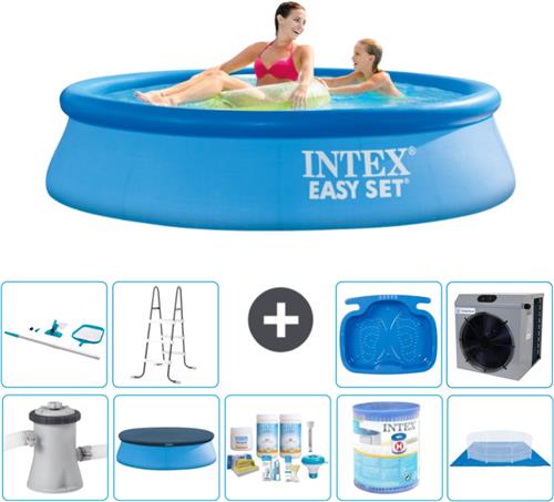 Intex Rond Opblaasbaar Easy Set Zwembad - 244 x 61 cm - Blauw - Inclusief Pomp Afdekzeil - Onderhoudspakket - Filter - Grondzeil - Schoonmaakset - Ladder - Voetenbad - Warmtepomp