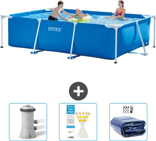 Intex Rechthoekig Frame Zwembad - 300 x 200 x 75 cm - Blauw - Inclusief Zwembadfilterpomp - Testrips - Solarzeil