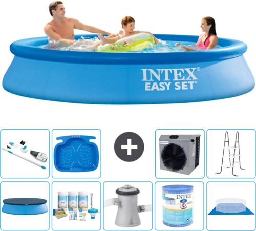 Intex Rond Opblaasbaar Easy Set Zwembad - 305 x 61 cm - Blauw - Inclusief Afdekzeil - Onderhoudspakket - Zwembadfilterpomp - Filter - Grondzeil - Stofzuiger - Ladder - Voetenbad - Warmtepomp