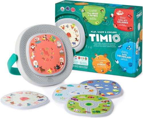 TIMIO Player + 5 Disks - Starter Kit | Interactieve Educatieve Audio-Speler | Speelt Kinderliedjes, Verhaaltjes & Sprookjes | Leert Letters, Getallen, Kleuren, Dieren & Woordjes | Met Geluid & Quizvragen | Incl. 8 Talen NL/FR | Leerspel van 2-6 Jaar