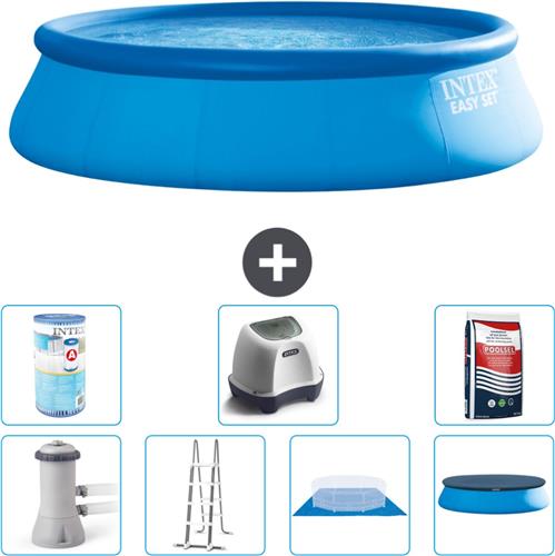 Intex Rond Opblaasbaar Easy Set Zwembad - 457 x 122 cm - Blauw - Inclusief Pomp - Ladder - Grondzeil - Afdekzeil Filter - Zoutwatersysteem - Zwembadzout