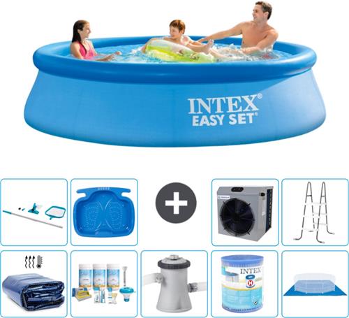 Intex Rond Opblaasbaar Easy Set Zwembad - 305 x 76 cm - Blauw - Inclusief Solarzeil - Onderhoudspakket - Zwembadfilterpomp - Filter - Grondzeil - Schoonmaakset - Ladder - Voetenbad - Warmtepomp