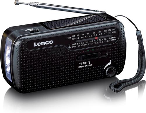 Lenco Noodradio - Draagbare opwindbare Radio - Zaklamp en Powerbank - MCR-113BK - Zwart