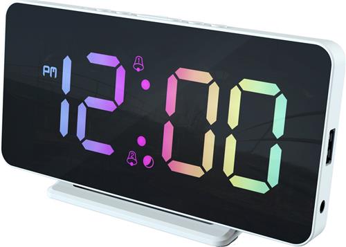 Caliber Wekker - Digitale Wekker - Slimline - Twee alarmen - Groot Dimbaar Meerkleurig LED Display - Wit (HCG024X)