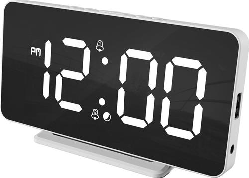 Caliber Slimline - Wekker - Digitale Wekker - Twee alarmen - Groot Dimbaar wIT LED Display - Wit (HCG025X)