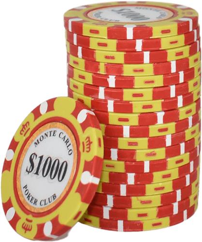 Monte Carlo High Class Clay Poker Chips 1000 (25 stuks)