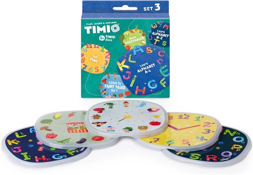 TIMIO Disk Set # 3: 5 Audio-Discs voor de TIMIO Player | Leer 12 Sprookjes Vol. 1, de Tijd, Groenten, Alfabet A-L, Alfabet M-Z | Alles in 8 Talen | Leerspeelgoed van 2 - 6 Jaar