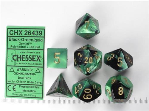 Gemini Poly 7 Set: Black-Green/Gold