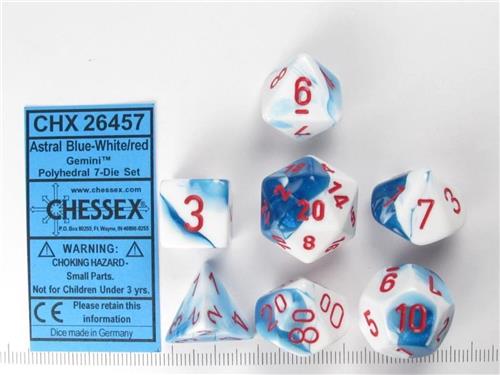 Gemini Polyhedral 7-Die Sets - Astral Blue-White W/Red