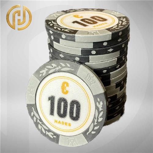 Hades Cashgame Classic Poker Chips 100,- grijs (25 stuks) - pokerchips - pokerfiches - poker fiches - clay chips - pokerspel - pokerset - poker set