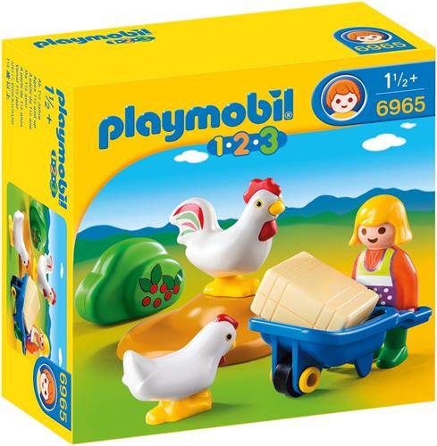 PLAYMOBIL 123 Boerin met haan en kip - 6965