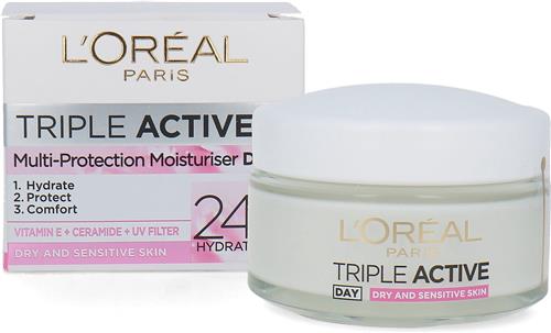 L'Oréal Triple Active Dagcrème - 50 ml (voor droge en gevoelige huid)