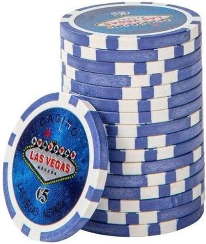 Las Vegas Poker Chips 5,- blauw (25 stuks)-pokerchips-pokerfiches-ABS chips-pokerspel-pokerset-poker set