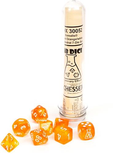 Chessex 8-Die set Lab Dice Borealis Luminary Blood Orange/White