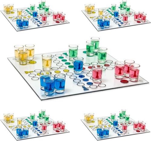 Relaxdays 5x drankspel Ludo  - partyspel - dobbelspel - 2 tot 4 personen