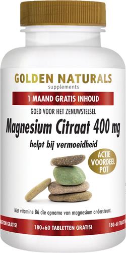 Golden Naturals Magnesium Citraat 400mg (180 + 60 GRATIS veganistische tabletten)