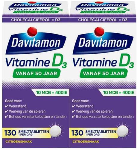 2x Davitamon Vitamine D3 Vanaf 50 Jaar 130 smelttabletten