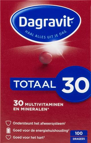 Dagravit Totaal 30 Multivitaminen - Vitamine A, C en het mineraal selenium ondersteunen het afweersysteem - 100 dragees