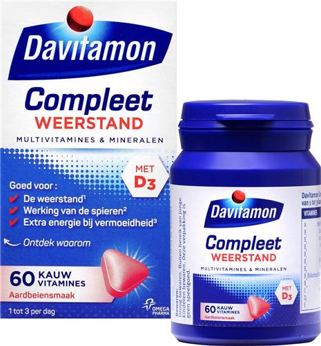 Davitamon Compleet Weerstand - Kauwvitamines - Multivitamine - aardbei - 60 tabletten