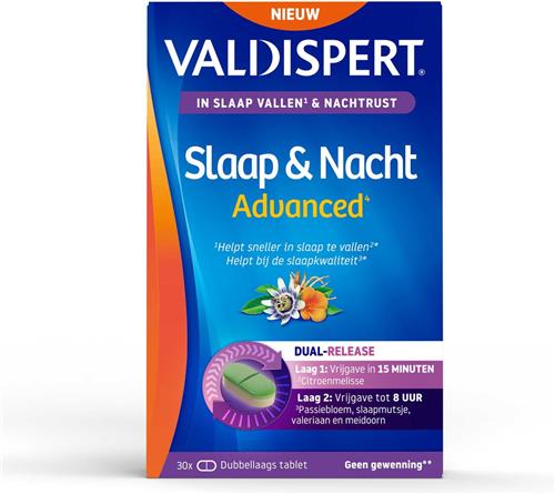 Valdispert Slaap & Nacht Advanced - Citroenmelisse helpt om sneller in slaap te vallen* - 30 dubbellaagse tabletten