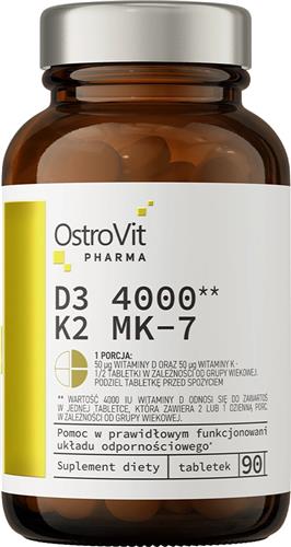 Vitaminen - Vitamin D3 4000 + Vitamin K2 MK-7 - 90 Tablets - Pharma Kwaliteit in Glazen Donkere Pot - OstroVit - Supplementen