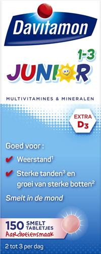 Davitamon Junior vitaminen 1-3 jaar - multivitamine kinderen - 150 smelttabletjes - Aardbeiensmaak