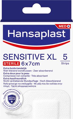 Hansaplast Sensitive XL Pleisters - Wondpleisters - Wondverzorging - Grote Pleisters - Eilandpleister 6x7 cm - 5 Stuks