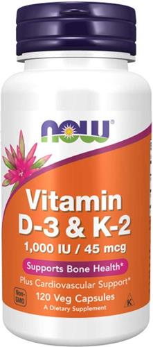 Vitamine D3 1000 IE & Vitamine K2 (120 veggie caps) - Now Foods