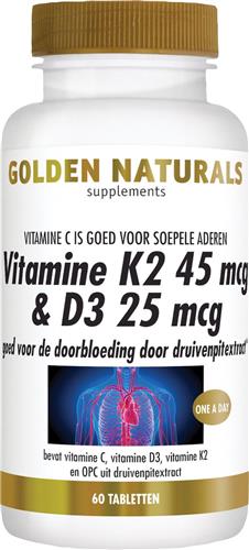 Golden Naturals Vitamine K2 45 mcg & D3 25 mcg (60 vegetarische tabletten)