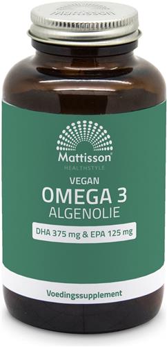 Mattisson - Vegan Algenolie Omega 3 500 mg - DHA 375 mg & EPA 125 mg - Vegan Voedingssupplement - 180 Capsules