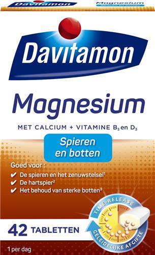 Davitamon Magnesium Tabletten – magnesium met Calcium en Vitamine D - Voor spieren en botten - Voedingssupplement - 42 magnesium tabletten