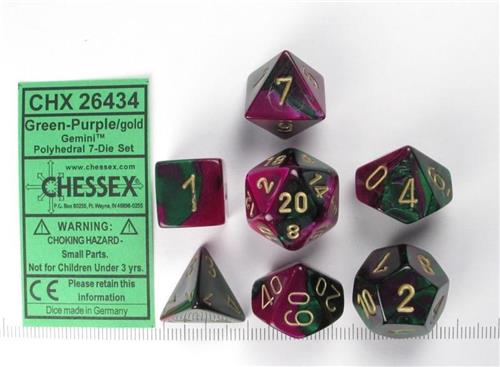 Chessex Gemini Green-Purple/gold Polydice Dobbelsteen Set (7 stuks)