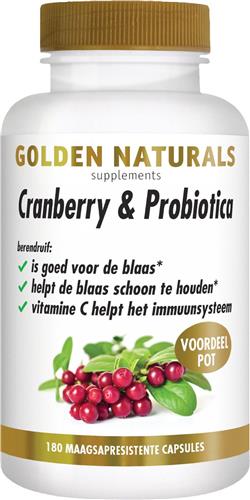 Golden Naturals Cranberry & Probiotica (180 veganistische maagsapresistente capsules)