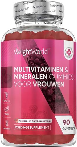 WeightWorld Multivitaminen Vrouw - 90 vegan gummies - 10 belangrijke vitaminen en mineralen - Met Q10, Teunisbloemolie en Hyaluronzuur