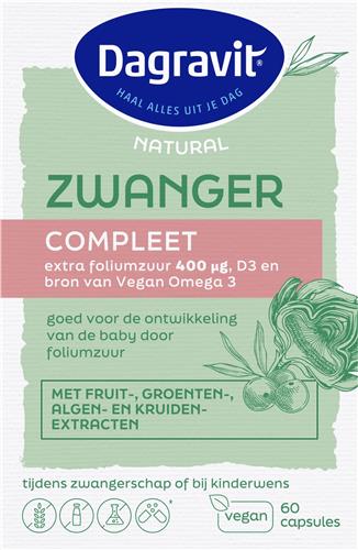 Dagravit Natural Zwanger Compleet Multivitaminen - Foliumzuur is goed voor de ontwikkeling van de baby - Vitamine D3 - Omega 3 - Geschikt voor veganisten - 60 capsules