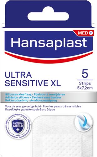 Hansaplast Ultra Sensitive XL Pleisters - Wondpleisters - Wondverzorging - Grote Pleisters - Eilandpleister 5x7,2 cm - 5 Stuks