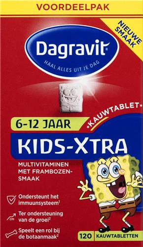 Dagravit Kids-Xtra SpongeBob Multivitaminen 6-12 jaar - Vitamine A, C en de mineralen zink en selenium ondersteunen het immuunsysteem - 120 kauwtabletten