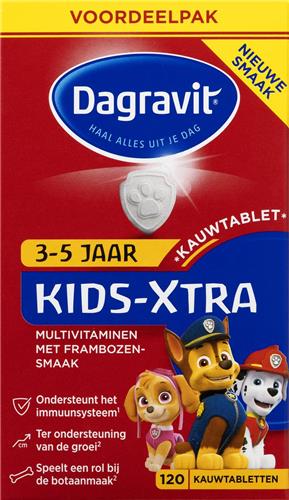 Dagravit Kids-Xtra Paw Patrol 3-5 jaar Multivitaminen - Vitamine A, C en de mineralen zink en selenium ondersteunen het immuunsysteem - 120 kauwtabletten