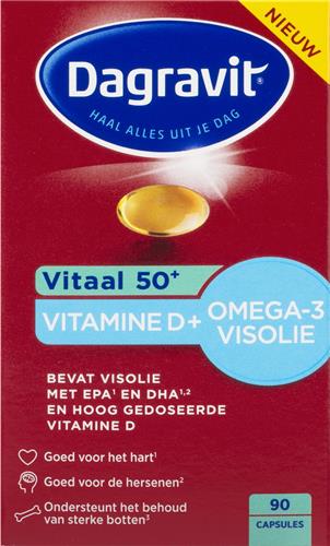 Dagravit Vitaal 50+ Vitamine D + Omega-3 Visolie - DHA is goed voor het hart en hersenen - Vitamine D ondersteunt het behoud van sterke botten - 90 capsules