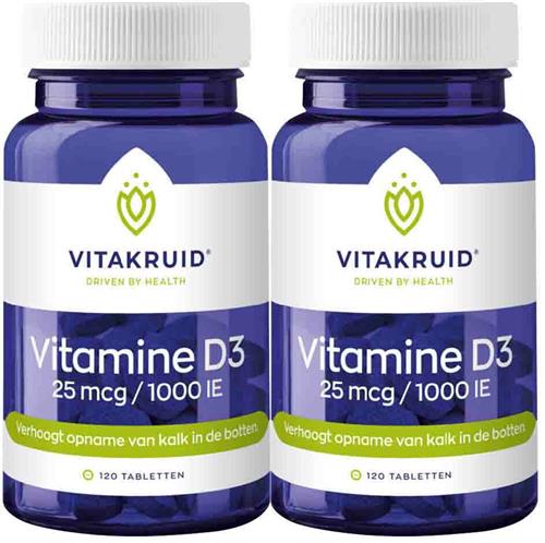 2x Vitakruid Vitamine D3 25 mcg 120 tabletten