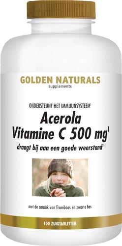 Golden Naturals Acerola Vitamine C 500mg (100 veganistische zuigtabletten)