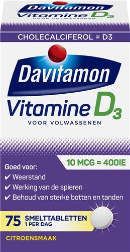 Davitamon Vitamine D Volwassen - vitamine D3 volwassenen - Smelttablet 75 stuks